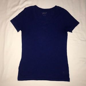 Dark Blue Cotton V-Neck Short Sleeve T-Shirt